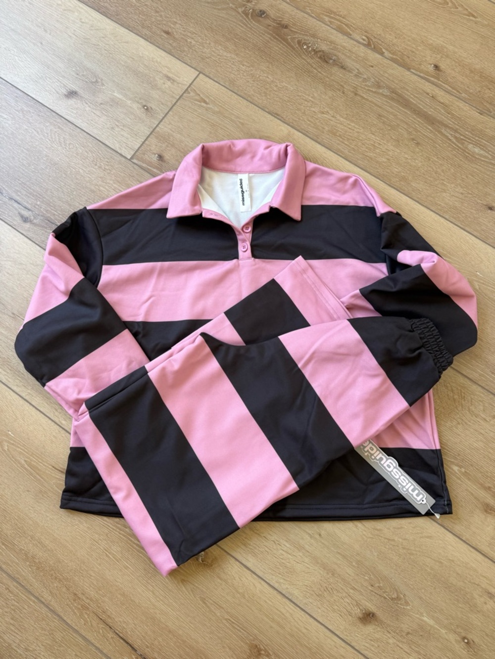 MISSGUIDED Striped Rugby Collared Set with Wide Leg Pants